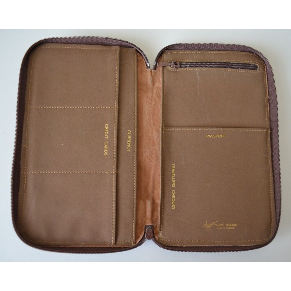 Vtg Brown Noymer Passport Travel Document Holder Nappa Perskin Faux Leather